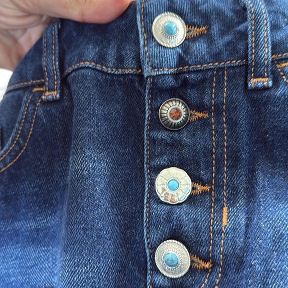 Zara Frayed Western Denim Mini Skirt Raw Hem Distressed Boho Silver Button Fly - Picture 6 of 8